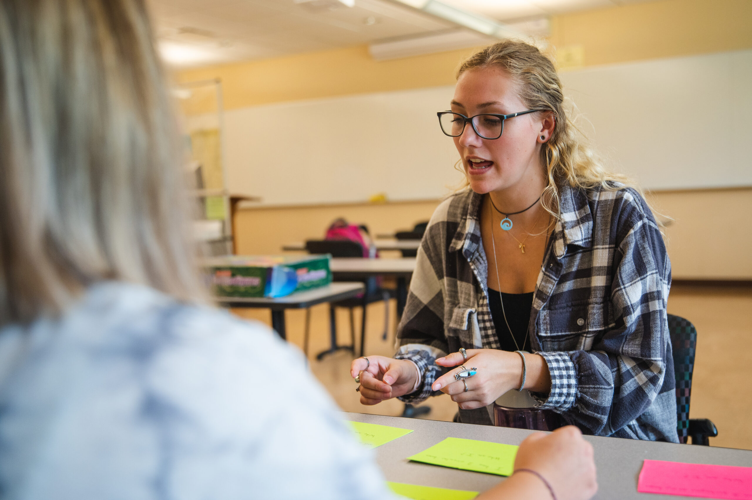 Education student practicing a teaching activity.